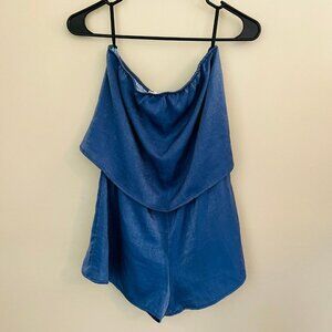 Honey Punch Blue Satin Strapless Romper SZ S